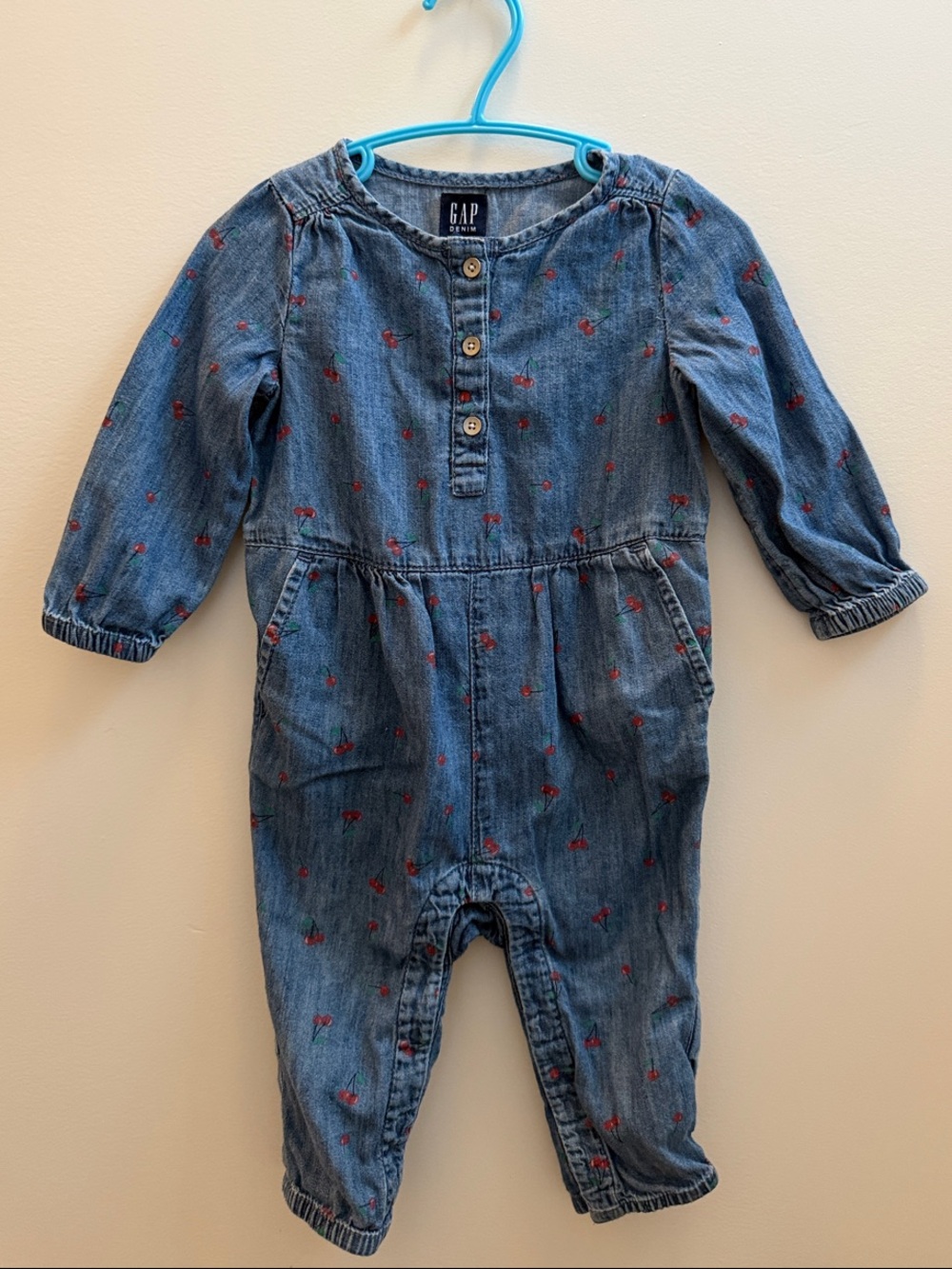 Gap Baby Girls Cherry Denim Romper 6-12 Months